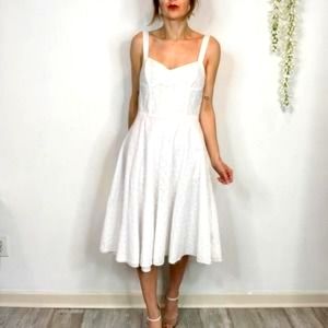 Lauren Ralph Lauren White Eyelet Midi Dress Fit & Flare Cotton, Size 10